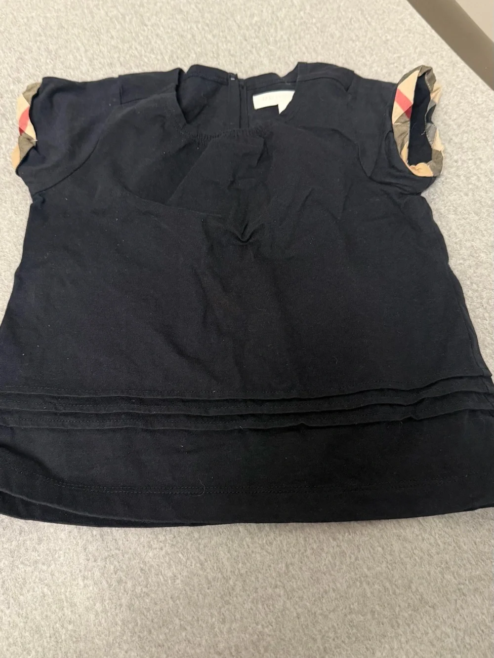Burberry Black Top with Tan Plaid Shorts
